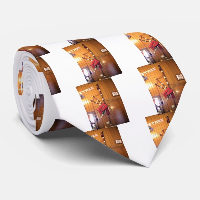 Scotland Bagpipe Tartan Plaid Musical Instrument Neck Tie (Rolled)