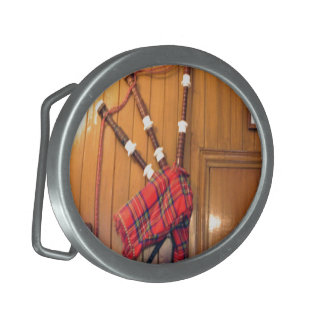 Scotland Bagpipe Tartan Plaid Musical Instrument Oval Belt Buckle