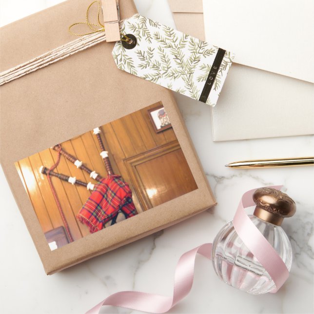 Scotland Bagpipe Tartan Plaid Musical Instrument Rectangular Sticker (Gifting)