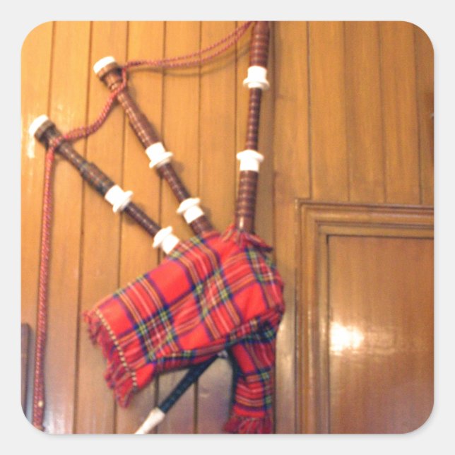 Scotland Bagpipe Tartan Plaid Musical Instrument Square Sticker (Front)