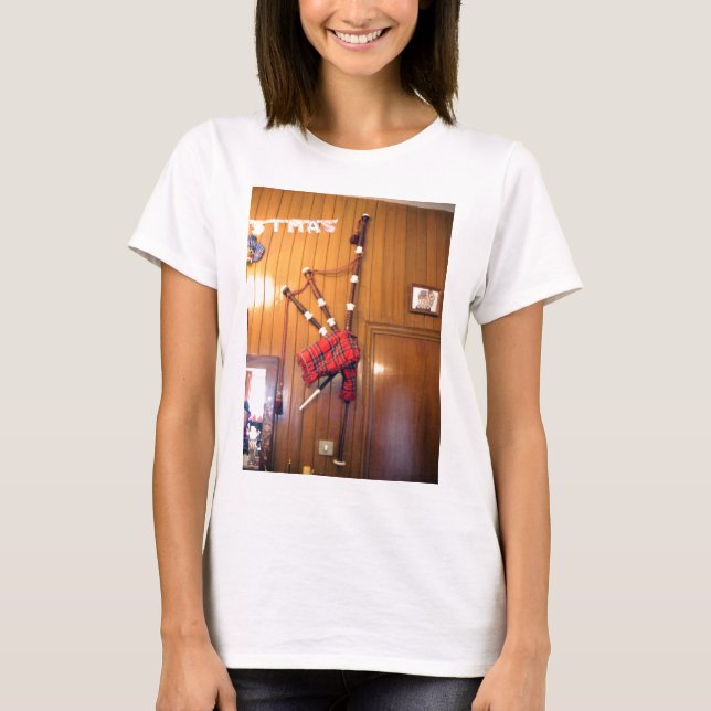 Scotland Bagpipe Tartan Plaid Musical Instrument T-Shirt (Front)