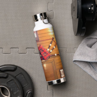 Scotland Bagpipe Tartan Plaid Musical Instrument Water Bottle