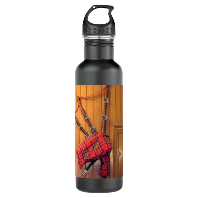 Scotland Bagpipe Tartan Plaid Musical Instrument Water Bottle (Front)