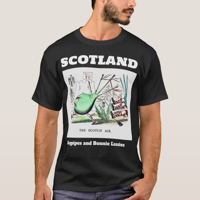 Scotland Bagpipes and Bonnie Lassies Black T-Shirt (Front)