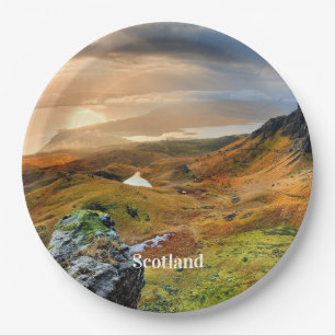 Scotland, beautiful mountain landscape, paper plates