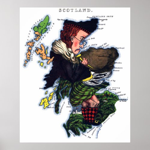 Scotland Caricature Map Poster