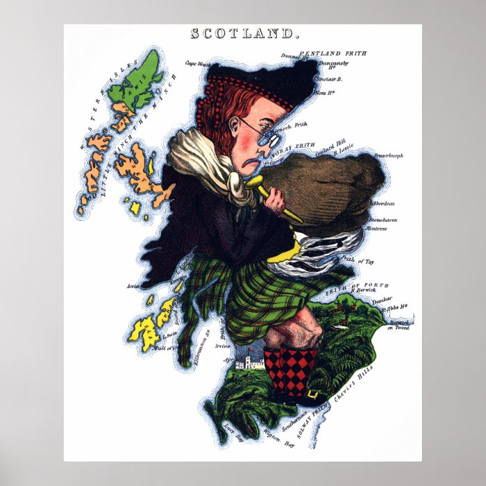 Scotland Caricature Map Print