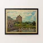 Scotland Castle Vintage Travel Jigsaw Puzzle<br><div class="desc">Scotland design in Vintage Travel style featuring the gorgeous moors of Eilean Donan Castle.</div>
