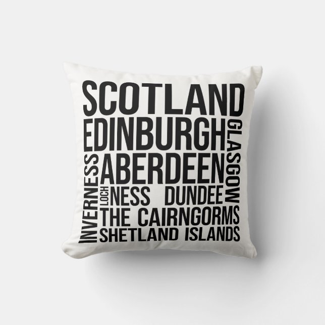 Scotland Cities Word Art - Edinburgh Travel Throw Pillow (Front)