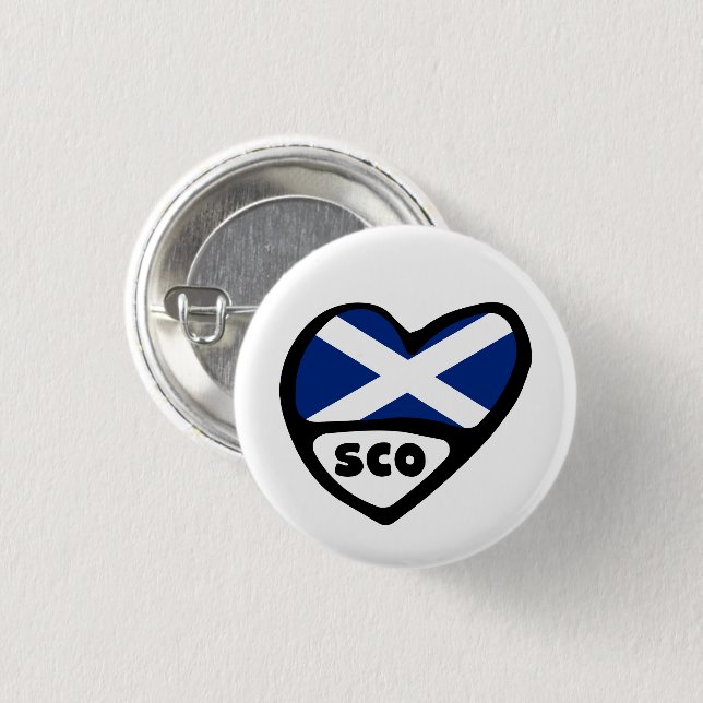 Scotland Country Code Flag Heart Pin Badge, SCO (Front & Back)