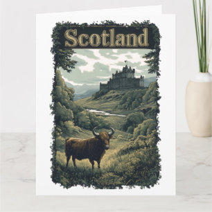 Scotland Design: Highland Cow, Castle, and Scenery Card