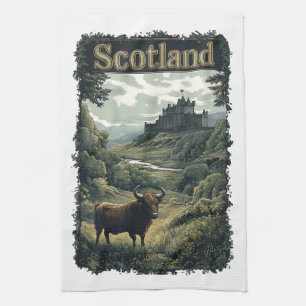 Scotland Design: Highland Cow, Castle, and Scenery Kitchen Towel
