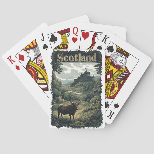 Scotland Design: Highland Cow, Castle, and Scenery Poker Cards (Back)