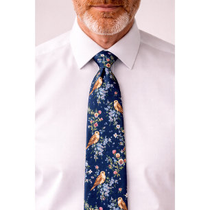 Scotland Eagle Thistle Bluebell Floral Navy Neck Tie