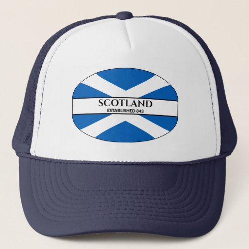 Scotland Established 843 Blue Saltire Flag Trucker Hat