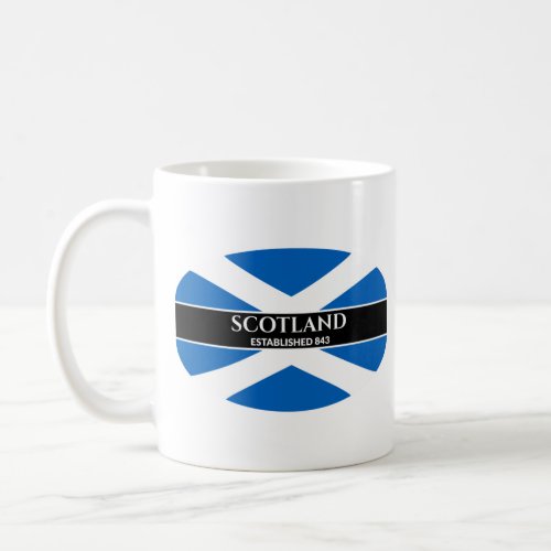 Scotland Established 843 Blue Saltire White Text Coffee Mug
