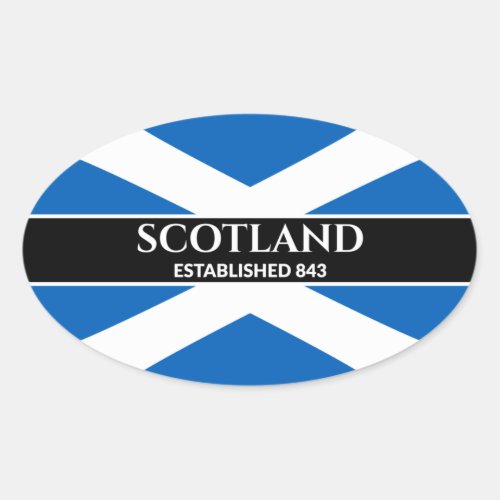 Scotland Established 843 Blue Saltire White Text Oval Sticker