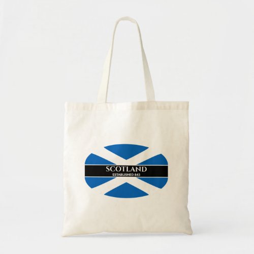 Scotland Established 843 Blue Saltire White Text Tote Bag