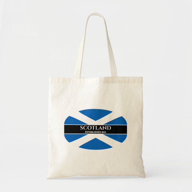 Scotland Established 843 Blue Saltire White Text Tote Bag (Front)