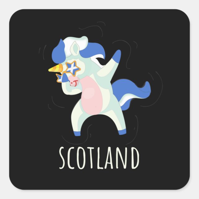 Scotland Flag Dabbing Unicorn Square Sticker (Front)