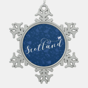 Scotland Flag in Heart, Scottish Saltire Snowflake Pewter Christmas Ornament