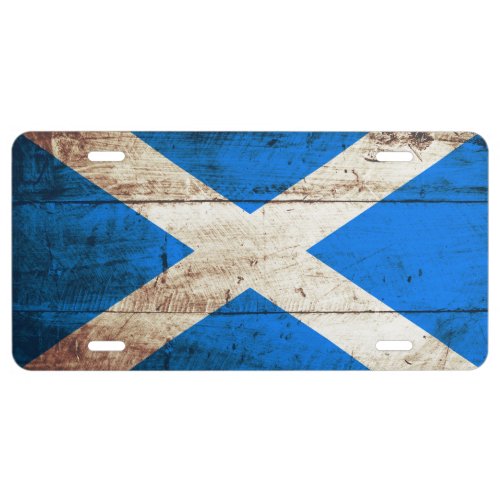 Scotland Flag on Old Wood Grain 1 License Plate
