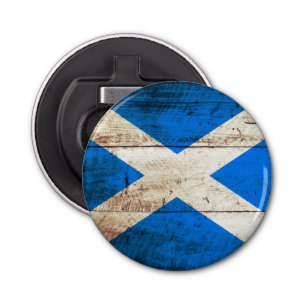 Scotland Flag on Old Wood Grain Bottle Opener