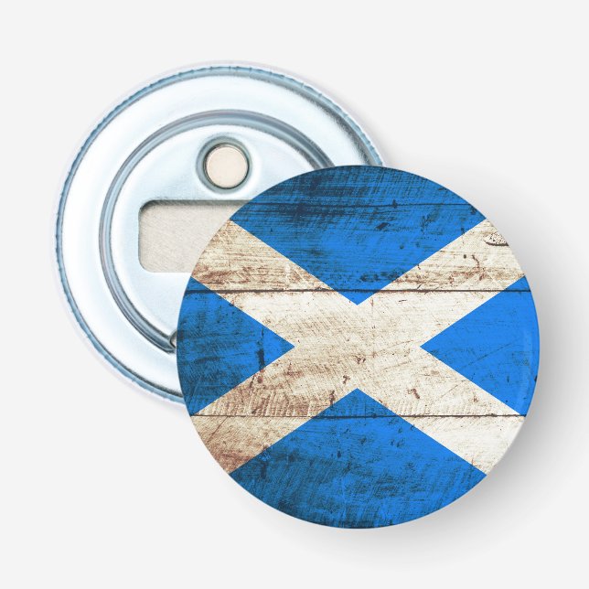 Scotland Flag on Old Wood Grain Bottle Opener (Front)