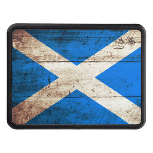 Scotland Flag on Old Wood Grain Tow Hitch Cover