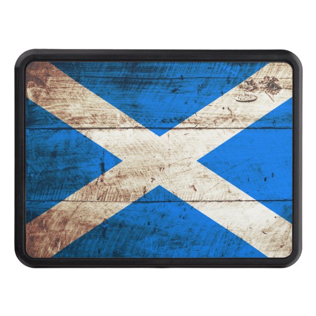 Scotland Flag on Old Wood Grain Tow Hitch Cover (Front)