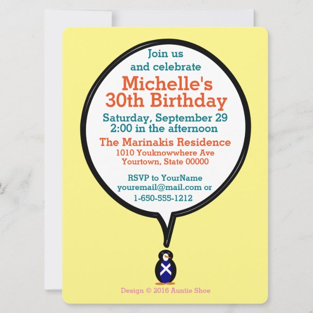 Scotland Flag Penguin Birthday Personalized Gift Invitation (Front)