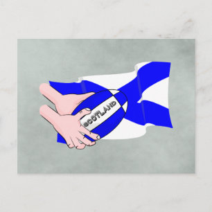 Scotland Flag Rugby Ball Supporters Cartoon Hands Postcard