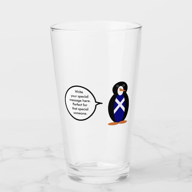 Scotland Flag Wildlife Penguin Personalized Gift Glass (Front)