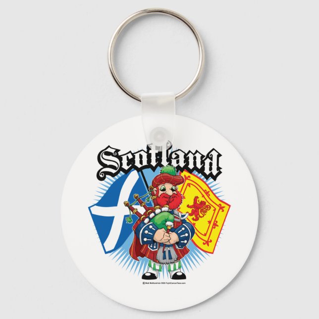 Scotland Flags and Piper Keychain (Front)