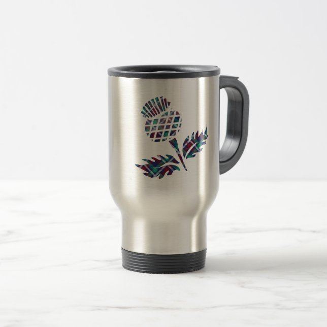 Scotland Gifts Scottish Thistle Tartan Plaid Gift Travel Mug (Front Right)
