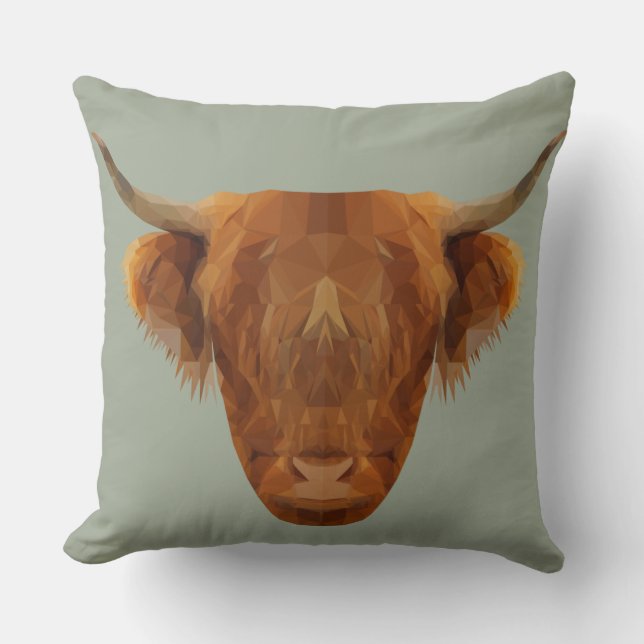 Scotland Highland Cattle Geometric Animal Pillow (Front)