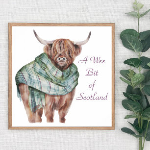Scotland Highland Cow in Tartan Plaid Animal Art Poster