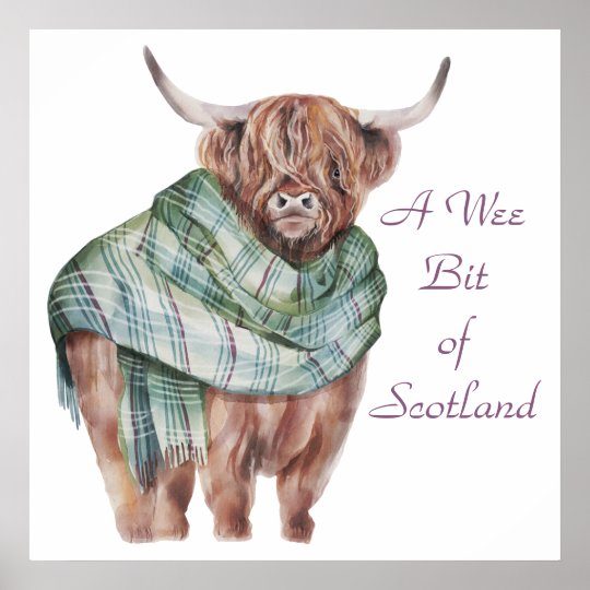 Scotland Highland Cow in Tartan Plaid Animal Art Poster | Zazzle.com