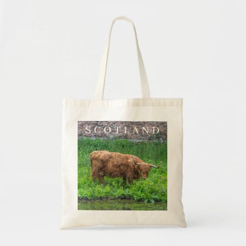 Scotland Highland Cow view tote bag