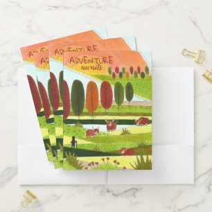 Scotland Highland Cows in Autumn Farm Field Pocket Folder