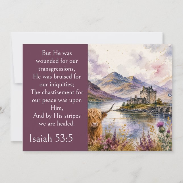 Scotland Highlands Aesthetic, Isaiah 53:5 Bible  Invitation (Front)