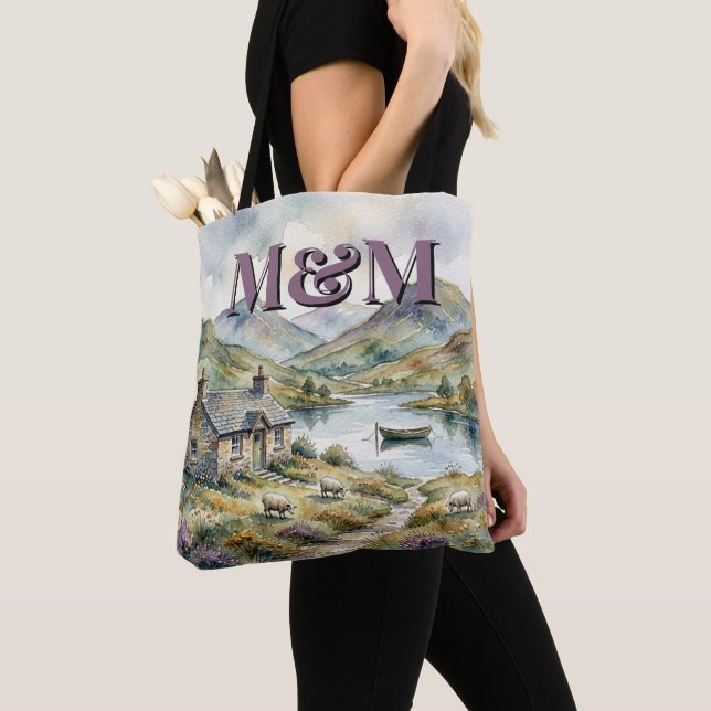 Scotland Highlands Aesthetic, Monogram Modern Tote Bag (Close Up)