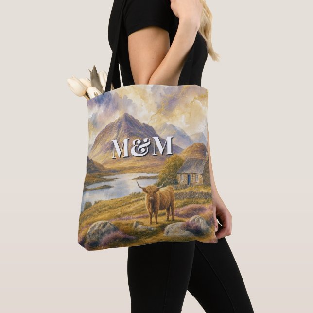 Scotland Highlands Aesthetic, Monogram Modern Tote Bag (Close Up)