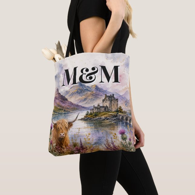 Scotland Highlands Aesthetic, Monogram Modern Tote Bag (Close Up)