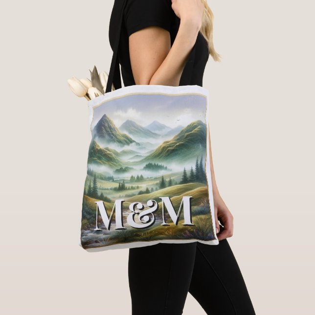 Scotland Highlands Aesthetic, Monogram Modern Tote Bag (Close Up)