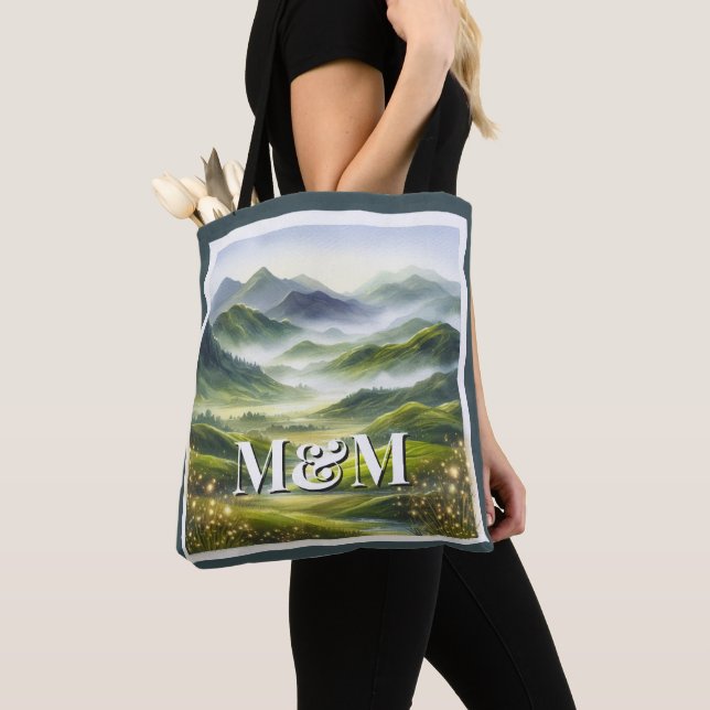 Scotland Highlands Aesthetic, Monogram Modern Tote Bag (Close Up)