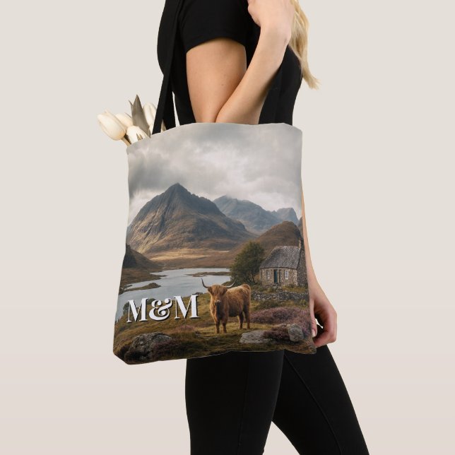 Scotland Highlands Aesthetic, Monogram Modern Tote Bag (Close Up)