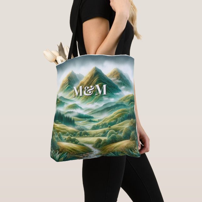 Scotland Highlands Aesthetic, Monogram Modern Tote Bag (Close Up)