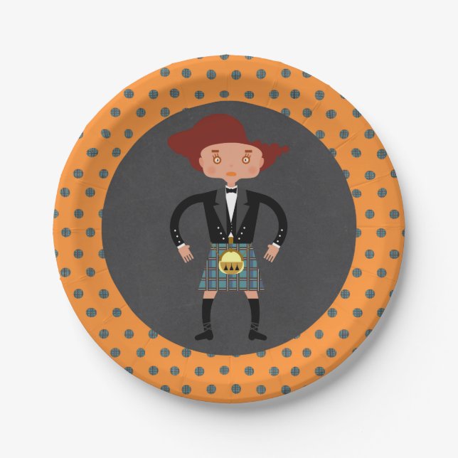 Scotland kid with kilt Birthday Party Paper Plates (Front)