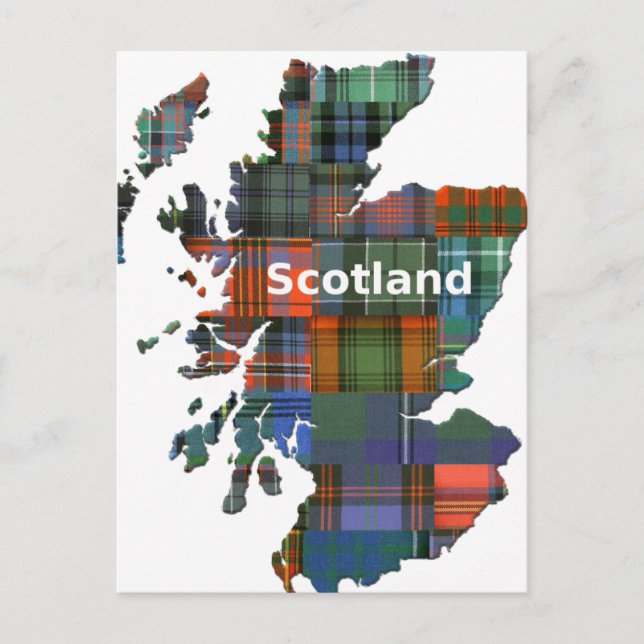 Scotland Map Multi Tartan Postcard (Front)